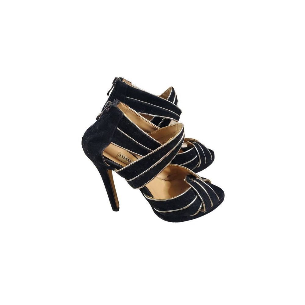 Jimmy Choo Women's Black Suede Strappy Platform Stiletto Heel Sandals Size 36